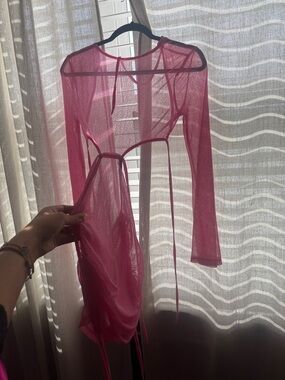 Sheer Pink Long Sleeve Mesh Dress cover up new without tags